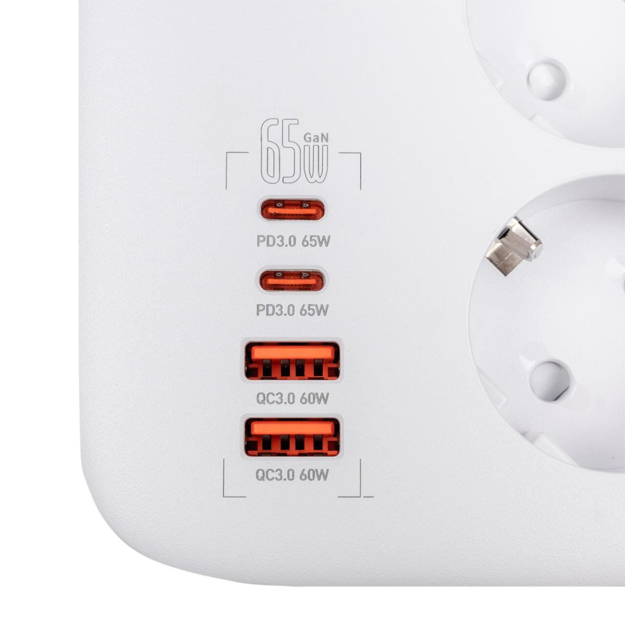 Мережевий фільтр (подовжувач) LP F65WG4 (3x230V-3520W, 2xUSB-60W, 2xType-C 65W QC/PD) - Зображення 4
