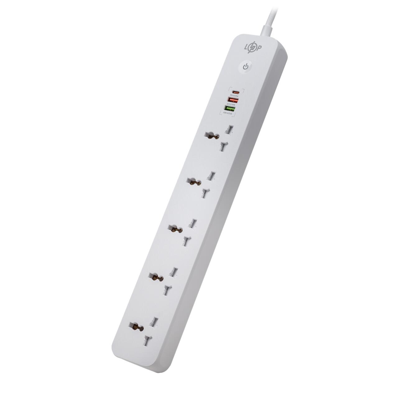 Мережевий фільтр (подовжувач) LP (5x230V-2500W, 1xUSB-38W/PD/QC3.0, 1xType-C 20W, 1xUSB 18W)