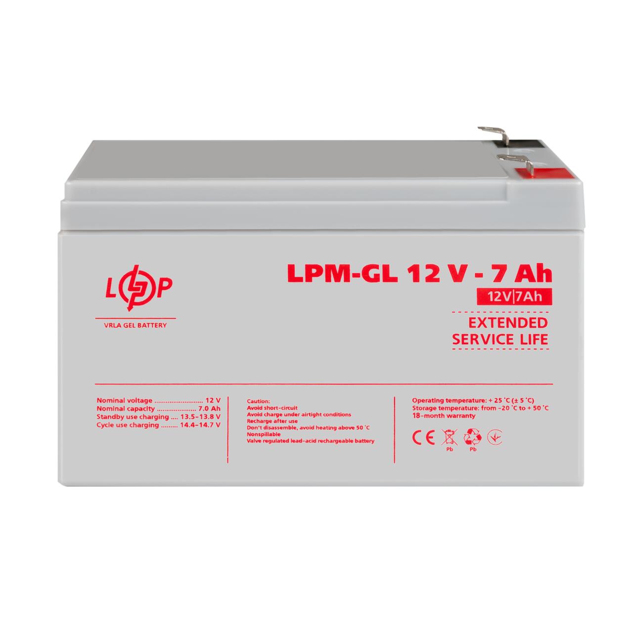 Акумулятор гелевий LPM-GL 12V - 7 Ah - Зображення 2